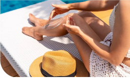 une femme s'étale de la crème solaire