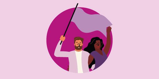 illustration d'un homme et une femme tenant un drapeau