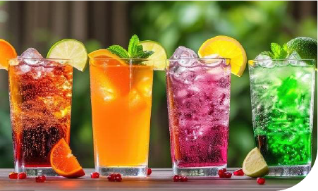 4 verres remplis avec des boissons colorées