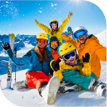 une famille de 5 personnes en vacances au ski 